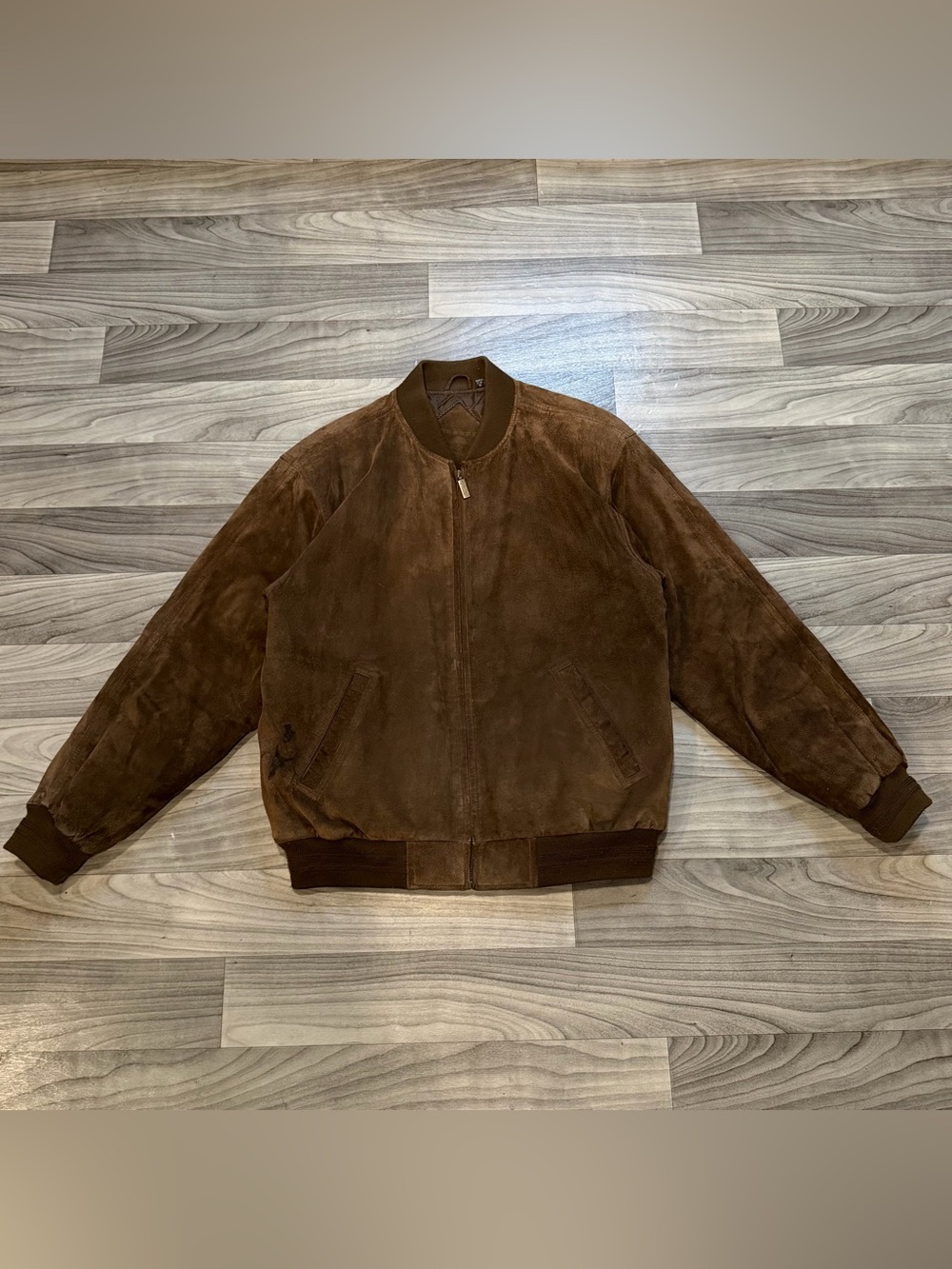 SIZE MEDIUM MENS ROUNDTREE & YORKE LEATHER SUEDE BOMBER JACKET ZIP UP ~ FLAW